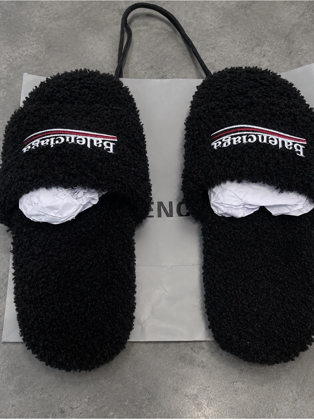 Balenciaga Black Fuzzy Slides